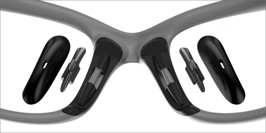 Adjustable nose piece system designed for different nose sizes and provides a secure non-slip fit.